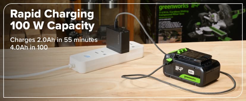 Greenworks 24V Cordless Brushless 800 in-lbs Drill/Driver, Professional Grade,21 Clutch, 4.0Ah USB-C Battery (24,000mAh Power Bank),65W USB-C Fast Charger(3-Port) and USB C to USB C Cable(3.3FT)