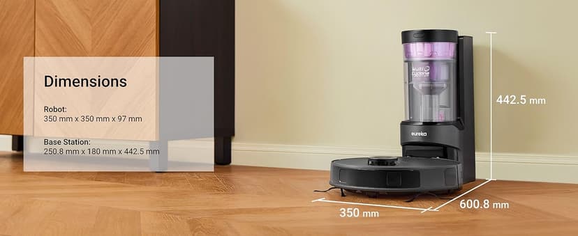 Eureka E20 Plus Robot Vacuum with Bagless Self Emptying Station, Robotic Vacuum and Mop Combo, 45-Day Capacity, Upgraded 8000Pa Suction and Anti Hair-Tangling Brush, LiDAR Navigation, App Control