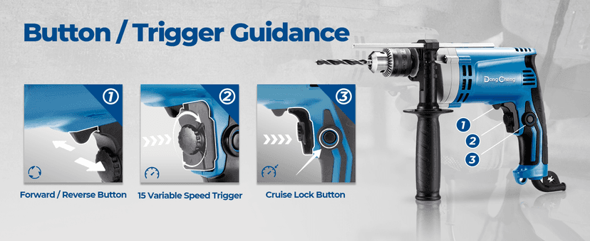 DongCheng Hammer Drill 6A,1/2 Inch Keyed Chuck, 0-3000 RPM/45000 BPM Impact Drill with 15PCS Drilling Bits for Brick Wall, Metal & Wood, DZJ05-13