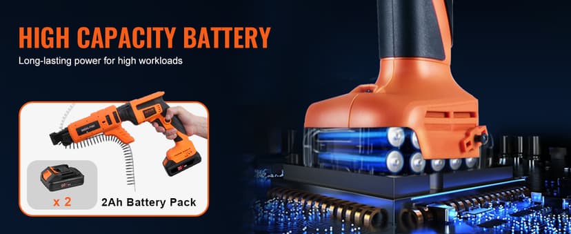 VEVOR Drywall Screw Gun Auto-Feed, 20V Max Collated Drywall Screwgun, 4200RPM Brushless Cordless Drywall Gun Kit with 2 Battery Packs, Belt Clip, Charger, Tool Bag, Screw Length and Depth Adjustable