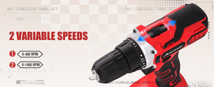 AVID POWER 20V MAX Power Drill Kit, Cordless Drill Set with Battery and Charger, 2 Variable Speed, 3/8-Inch Keyless Chuck, 19 Position and 22pcs Bits