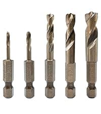 NordWolf 5-Piece M35 Cobalt Stubby Drill Bit Set for Stainless Steel & Hard Metals, with 1/4" Hex Shank for Quick Chucks & Impact Drivers, SAE Sizes 3/32"-1/8"-3/16"-1/4"-5/16" in Storage Case