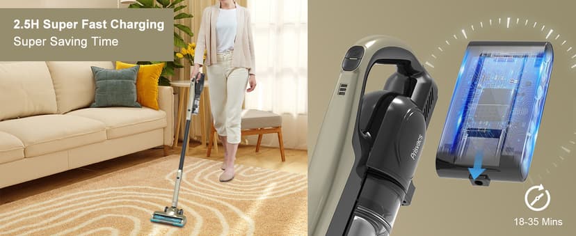 Cordless Vacuum Cleaner, 25Kpa Powerful Suction Ultralight Stick Vacuum with Tangle-Resistant Floor Brush, 2500mAh Fast-Charging Battery for Pet Hair Floor Carpet Stair, 4 Hepa