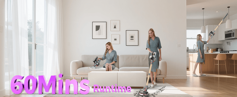 Cordless Vacuum Cleaner, 500W 40Kpa 60Mins Vacuum Cleaners for Home, Anti-tangle Stick Vacuum with Self-Standing, Wall Mount Charging, LDE Display, Wireless Vacuum for Carpet Pet Hair Hardfloor