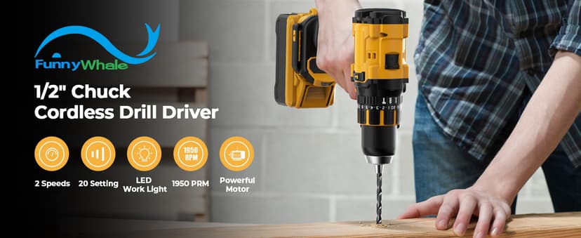 Cordless Hammer Drill Compatible with Dewalt 20V MAX Battery(No Battery)20V Brushless Drill, 1/2" Cordless Drill for Concrete with Variable Speed for Home Improvement, Woodworking, Metal