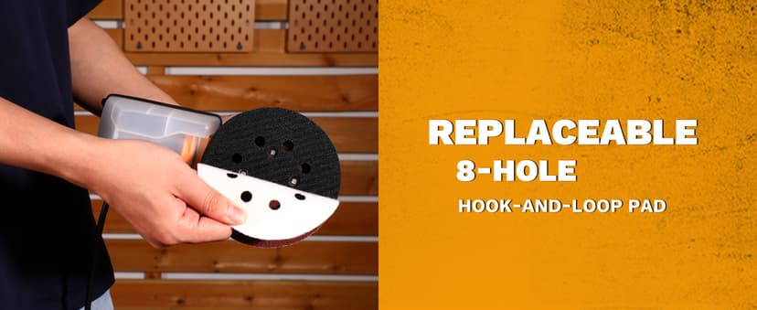 Orbital Sander Corded Hand Sander: DEKOPRO 5" Random Orbital Sander with Dust Box, 6 Various Speeds Electric Palm Sander with Dust Box, 16Pcs Sandpapers for Woodworking & Sanding-Yellow