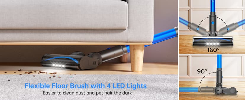 FABULETTA Cordless Vacuum Cleaner, Lightweight Vacuum Cleaners for Home with 500W Brushless Motor, Rechargeable Stick Vacuum Up to 55 Mins Runtime, Great for Pet Hair, Carpet, Hard Floor, Deep Blue