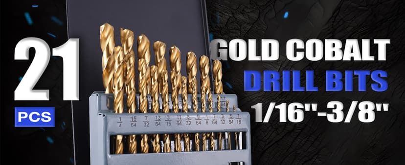 Cobalt Drill Bit Set, 29Pcs (1/16" - 1/2") M35 Fully Grounded 5% Cobalt Bits for Hardened Metals, Stainless Steel, Cast Iron and Wooden Plastics, with Metal Index Storage Box