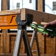 BORA Workhorse Saw horses 2 pack Folding Heavy Duty Legs, Metal Saw horse with 2x4 Bracket Built in Bottle Opener Professional Saw Horse for Woodworking Carpenters Contractors PM-3350T