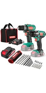 Cordless Hammer Drill Driver 18V, HYCHIKA 400 In-lbs Torque Power Drill with Auxiliary Handle, 1/2” Metal Chuck, 2.0Ah Battery, 1H Fast Charger, 21+3 Clutch, LED Light for Drilling Wood Metal Wall