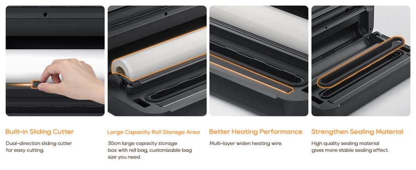 2025 Updated Stylish design Precision Vacuum Sealer Machine Pro for Food Saver, Concealed Handle 90Kpa Vacuum Sealers for Sous Vide,Liquid Food/Build with Cutter/Large Bag Storage/2 Bag Rolls