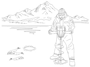 Nylon 8 Inch Ice Auger, 35.95 Inch Extended for Drilling Deep Ice Fishing Holes, Durable Polymer Auger Drill Bit for Ice Post Hole Digger w/Sharp Blade & Cover, Ice Auger Adapter with Handle-Yellow