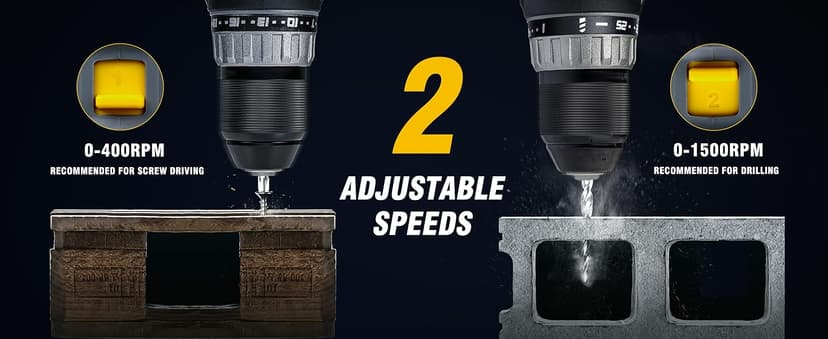 RIDA Cordless Drill Power Drill Cordless 20V 1/2'' Keyless Metal Chuck 355 In-lb(40N.m) Torque with 2.0AH Li-ion Battery & Fast Charger, Variable Speed, 25+1 Position and 22pcs Bits