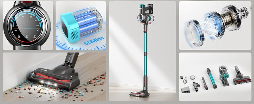 Cordless Vacuum Cleaner, 550W/45Kpa/65Mins Vacuum Cleaners for Home, Self-Standing Stick Vacuum with LED Display, Rechargeable Cordless Vacuum, Lightweight for Carpet, Pet Hair, Hardwood Floor