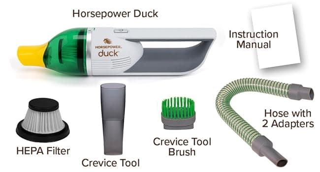 Duck Compact Cordless Vacuum by Horsepower, Ultra-Powerful, Strong Suction, AS-SEEN-ON-TV, Easy To Store, Rechargeable. Home, Auto, Pet Hair, Fits In Tiny Crevices, Includes Hose, Crevice Tool & Brush