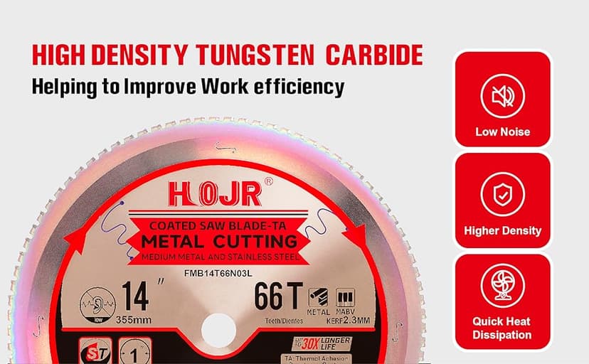 Metal Cutting Circular Saw Blade, Steel and Stainless Steel Cutting, The Cutting Head uses a Special Anti-Heat Sticking Coating with high Finish and Long Life,FMB 14 inch 66-Tooth 1" -TA