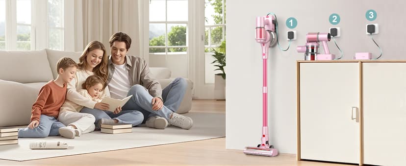 Pink Cordless Vacuum Cleaner, 45Kpa/550W/60 Mins Runtime Stick Vacuum with Self-Standing and Touch Screen, Anti-Tangle Wireless Vacumm, Vacuum Cleaners for Home/Pet Hair/Carpets/Floors