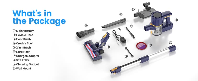 Cordless Vacuum Cleaner, 6-in-1 Multifunction Cordless Vacuum, 210W Powerful Vacuum Cleaner, 6 Cell 2200mAh Stick Vacuum Cordless Rechargeable for Home (Indigo)