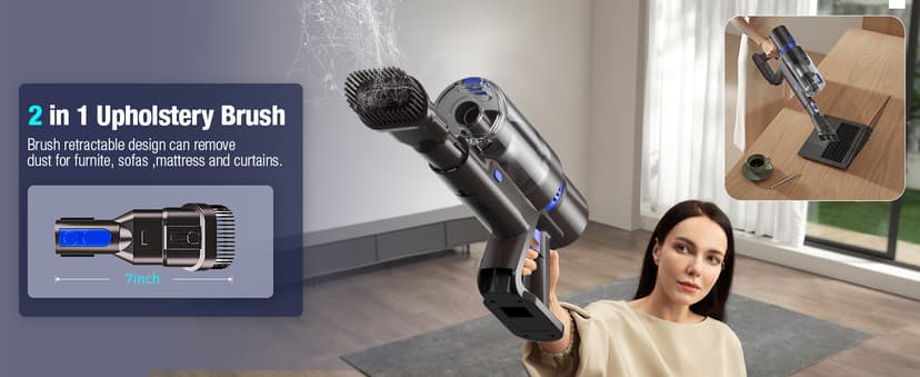 Cordless Vacuum Cleaner, 550W 45KPA 45Min Vacuum Cleaners for Home, Self-Standing Stick Vacuum with Touch Screen, 3 Power Modes, Rechargeable Battery, Handheld Vacuum for Pet Hair/Carpet/Floor