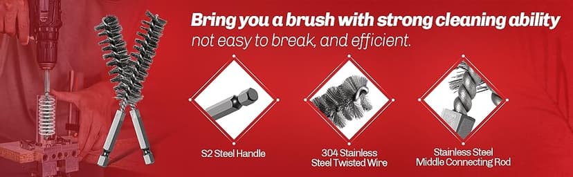 6PCS 304 Stainless Steel Bore Brush Copper Pipe Cleaner, Twisted Wire Drill Brush,1/4 Inch Hex Shank S2 Steel Handle, for Power Drill Plumbing Tools