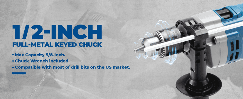 DongCheng Hammer Drill 6A,1/2 Inch Keyed Chuck, 0-3000 RPM/45000 BPM Impact Drill with 15PCS Drilling Bits for Brick Wall, Metal & Wood, DZJ05-13