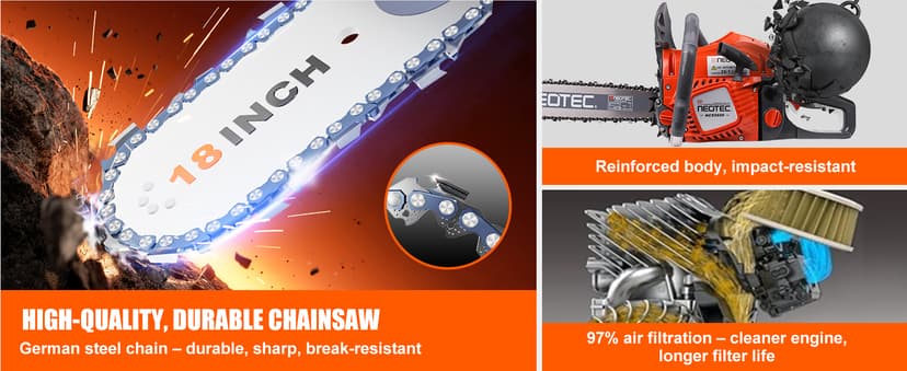 58CC Gas Chainsaw 18 Inch 20 Inch, Gas Powered Chain Saw with Ergonomic Handheld Petrol Gasoline Chain Saw, 2-Cycle Gas Engine Chainsaw for Tree Wood Firewood Outdoor Cutting