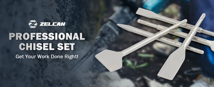 ZELCAN Chisel Set with SDS Plus Shanks, 6pc Masonry Concrete Drill Bit Set, Tile Grooving Scraping Flat Point Scaling Chisels 40Cr Steel Rotary Hammer Drill Tool Kit SDS Plus Bits for Home Improvement