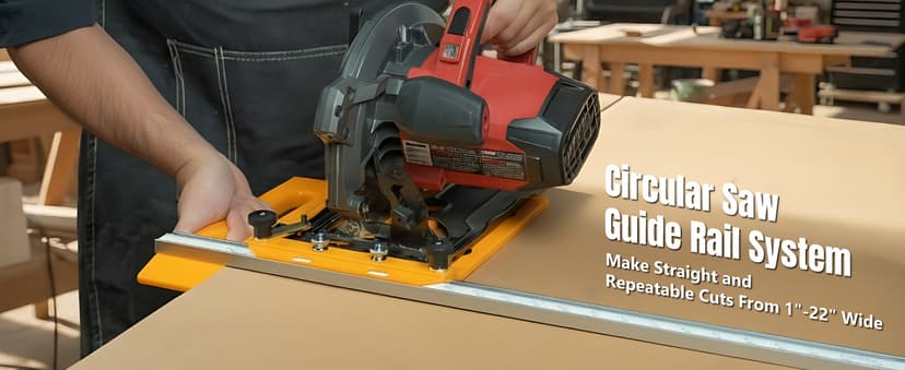 POWERTEC Circular Saw Guide Rail System – Rip-Cut Edge Guide Track for Straight Cuts in Plywood, Sheet Goods & Panels – Fits Left & Right Circular Saws – Portable Cutting Jig for Woodworking (72093)