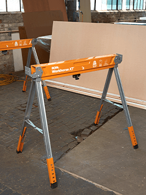 BORA Workhorse XT Saw Horses 2 Pack Folding Heavy Duty Adjustable Height Sawhorse Pair with Adjustable Legs, Heavy Duty Saw horse for Contractors Portable Workbench w/Built in Bottle opener PM-3360T