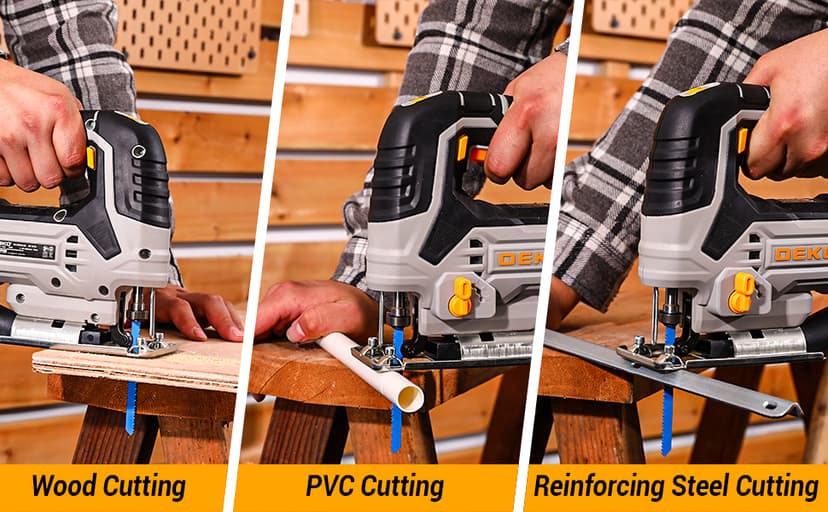 Jig Saw Corded: DEKOPRO Electric Jigsaw Tool Power Jig Saws for Woodworking, Wood Cutter Hand Tool with 6 Variable Speed, 4 Orbital Settings, ±45° Bevel Cutting, Tool-less Blade Quick Release