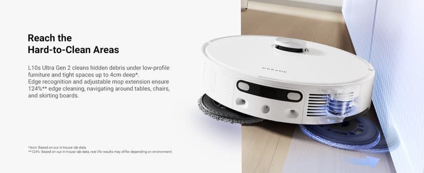 DREAME L10s Ultra Gen 2 Robot Vacuum and Mop, 10,000Pa Suction, MopExtend Technology, All-in-One Base Station, Pet-Friendly, Versatile Carpet Cleaning, DuoScrub Mopping System, Smart Pathfinder Tech