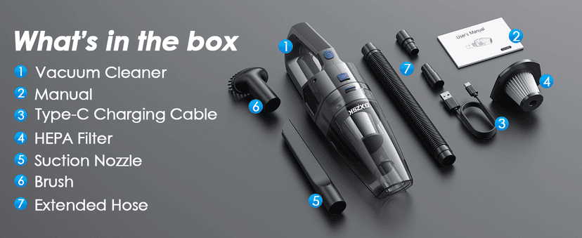 Handheld Vacuum Cordless, 15000PA Strong Suction Hand Held Car Vacuum Cleaner Rechargeable, Portable Hand Vacuum with Multi-Nozzles & Washable Filter for Home Office, Car, Pets