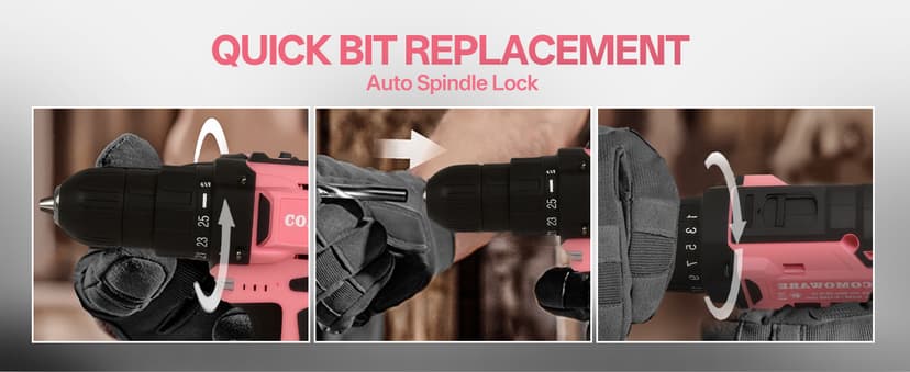 COMOWARE Cordless Drill Set, 20V Pink Power Drill Set for Women, 1 Battery & Charger, 3/8" Keyless Chuck, 2 Variable Speed, 266 In-lb Torque, 25+1 Position, with Pink Storage Bag