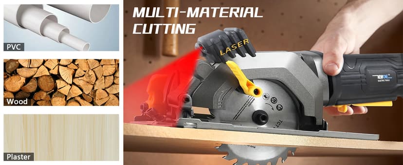 Mini Circular Saw,NEWONE 4.5Amp Electric Circular Saw with 6 Saw Blades,3500RPM,Max Cutting Depth 1-11/16"(90°), 1-1/8"(45°),Circular Saw With Laser for Wood, Soft Metal, Tile and Plastic Cuts