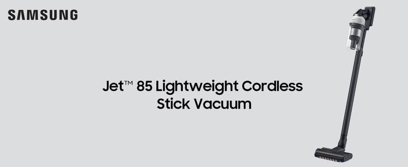 SAMSUNG Jet 85 Cordless Stick Vacuum, Lightweight w/Jet Dual Brush, Anti-Tangle Pet Tool, Removable Battery, Powerful Cleaning for Hardwood Floors, Carpets, Area Rugs, VS20C8522TW, Misty White