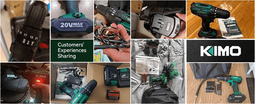 KIMO Hammer Drill - 20V 2X Battery Hammer Drill Cordless Drill Set, 350 In-lb Torque, 3/8" Keyless Chuck, 1350 RPM, 21+3 Position,14pcs Drill/Driver Bits, Power Drill Drivers for Concrete Brick Wall