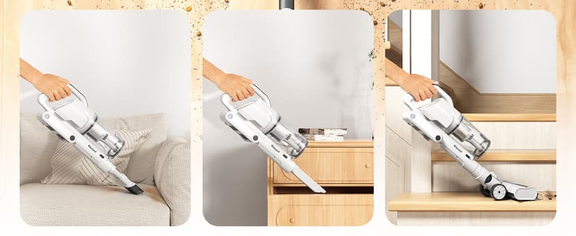 Cordless Vacuum Cleaner, 580W 48KPA 65Mins Runtime Fast Charging Vacuum Cleaner, Self-Standing LED Light Touch Screen Stick Vacuum for Home Light Weight,for Pet Hair/Carpet/Floor, White