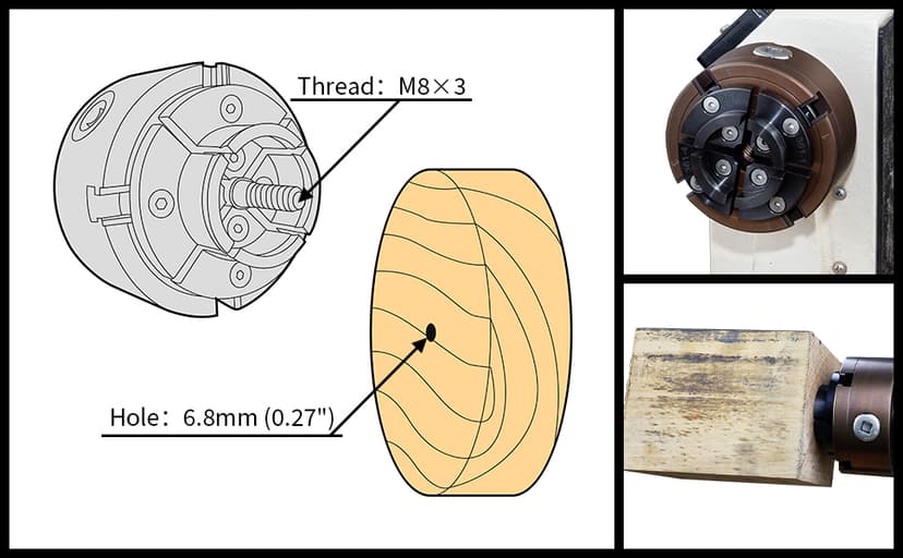 4 Inch Wood Lathe Chuck Set 1"X8TPI Thread & 3/4"X16TPI Adapter, Self-Centering 4 Jaw Wood Turning Chuck