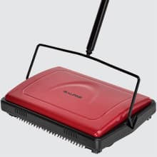Alpine Manual Carpet Sweeper Triple Brush – Non Electric Multi-Surface Floor Cleaner Easy Sweeping for Carpeted Floors (Red -Updated)