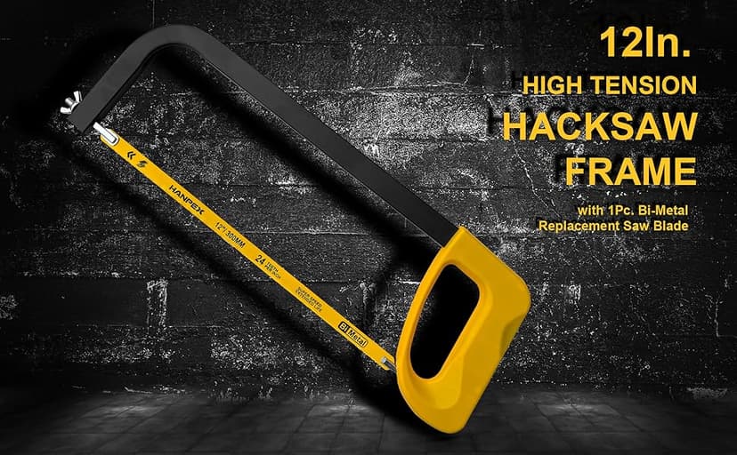 12in. High-Tension Hacksaw Frame with 24 TPI Bi-metal Blade, Hand Saw Suitable for Metal, wood, PVC, Carpentry