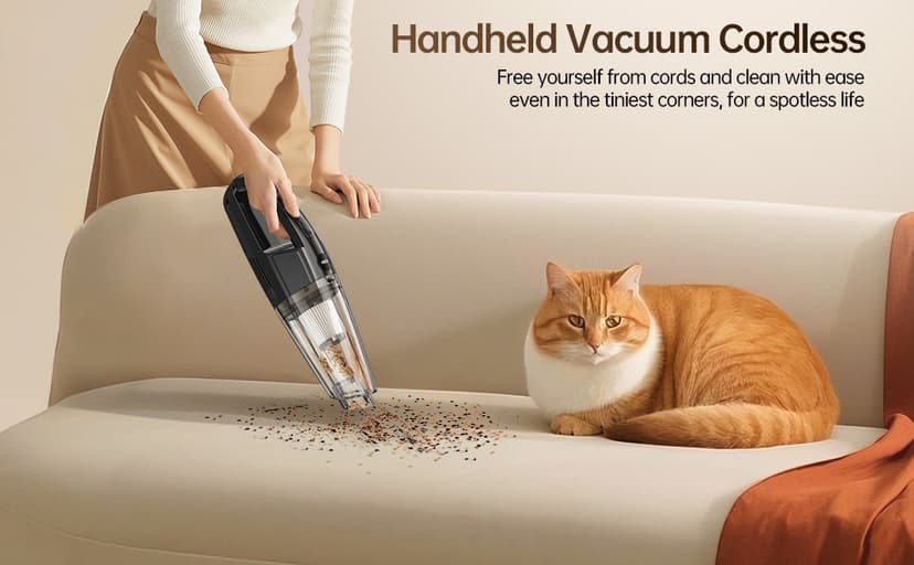 Handheld Vacuum Cordless 7000Pa Suction | Car Vacuum Portable with 650mL Dustbin | 1.43lbs Ultra-Light | 25-Min Runtim | Rechargeable