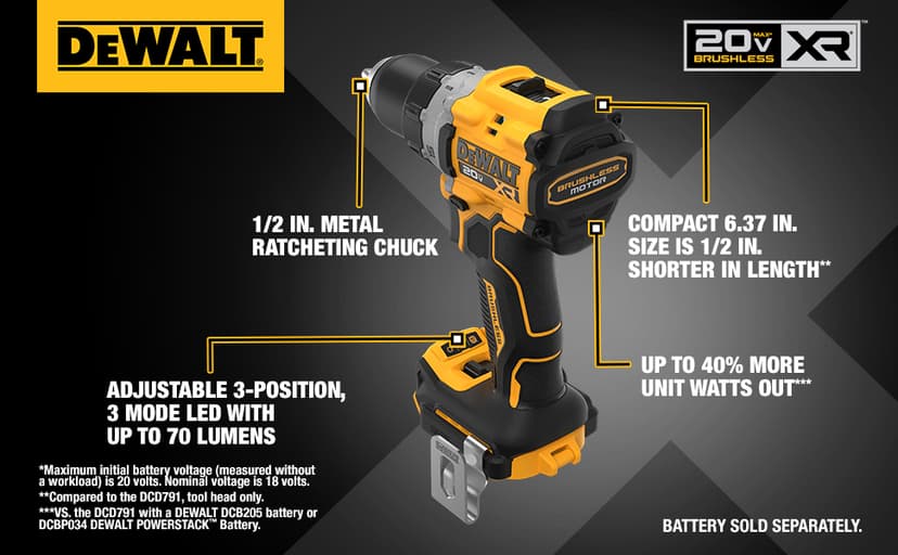 DEWALT 20V MAX XR Cordless Drill/Driver, 1/2-in, Bare Tool Only (DCD800B)