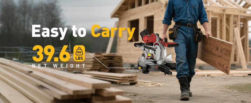 12-Inch Dual-Bevel Sliding Compound Miter Saw, 3800RPM, 15 Amp, Single Bevel 0-45° with Extension Table, 36T Blade, Power Saw for Metal, Plastic, Wood, Laminates