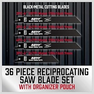 36-Piece Ultimate Reciprocating Saw Blade Set - Premium Saw Blades, Durable Wood & Metal Cutting Blades with Storage Pouch, Long-Lasting Pruning Blades