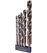 NordWolf 5-Piece M35 Cobalt Stubby Drill Bit Set for Stainless Steel & Hard Metals, with 1/4" Hex Shank for Quick Chucks & Impact Drivers, SAE Sizes 3/32"-1/8"-3/16"-1/4"-5/16" in Storage Case