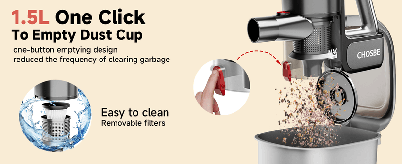 Cordless Vacuum Cleaner, 500W/40Kpa Stick Vacuum with 45Mins Runtime, Self-Standing Vacuum Cleaners for Home, Anti-Tangle, 1.5L Dust Cup, Rechargeable Vacuum for Hardwood Floor Carpet Pet Hair