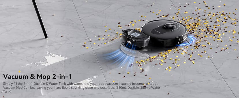 Proscenic Q8 Robot Vacuum Cleaner with Mop, Ultra Strong 6000Pa Robotic Vacuum with Lidar Navigation, 5 Real-Time Mapping, WiFi/Alexa/APP Remote Control Robot Hoover for Floor Carpet Pet Hair