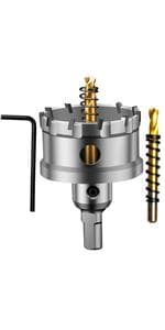 ASNOMY Tungsten Carbide Tipped Hole Saw Drill Bit for Hard Metal, 4 Inch T.C.T Hole Saw Cutter with 2pcs Titanium-Plated Pilot Drill bit for Metal, Stainless Steel, Iron, Wood, Plastic