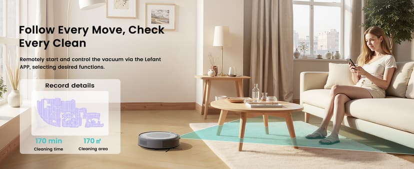 Lefant M310 Ultra Robot Vacuum and Mop, 6000Pa Suction-Slim Robotic Cleaner with ToF LiDAR Navigation, Accurate Obstacle Avoidance, WiFi/App/Alexa Control, 170min Runtime, for Pet Hair and Home