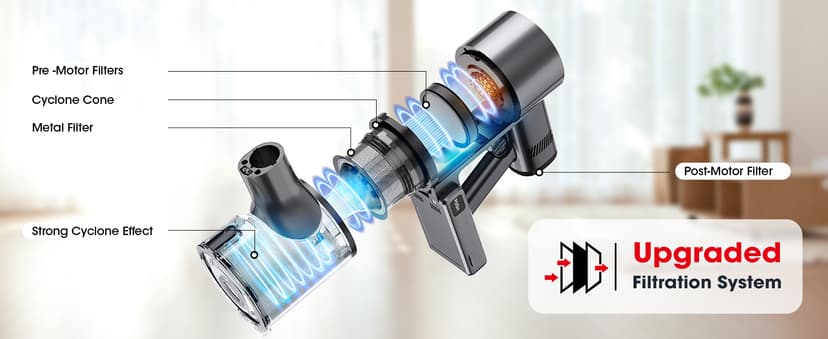 Cordless Vacuum Cleaners for Home, G26 Vacuum Cleaner, 45KPA Powerful Suction, Up to 60 Minutes, Tangle-Resistant, Rechargeable Stick Vac with Wall Mount for Pet Hair, Hardwood Floors